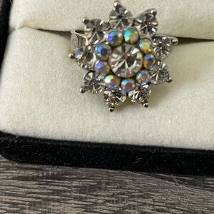 Dazzling Silver Crystal Floral Ring